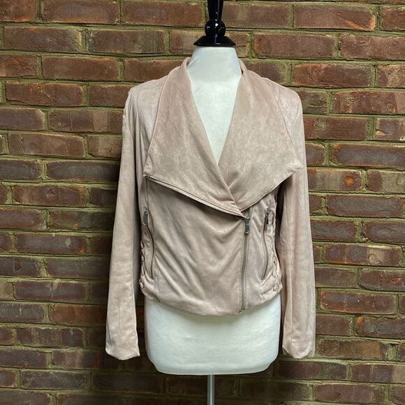 Miami Blush Micro Suede Biker Jacket Size Medium - Picture 2 of 9